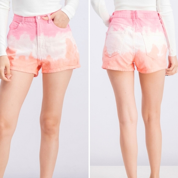 Bershka Tie-dye High Waisted Denim Shorts - Picture 5 of 11